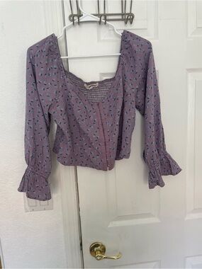 Rewind Lavender Floral Button-Front Peasant Blouse